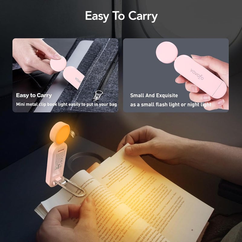 vavofo USB Rechargeable Book Light, Blue Lighting Blocking, Amber Light Clip On Bookmark Shaped 6 LEDs Reading Light, Eye Care for Bookworms Reading in Bed with 9 Lighting Modes (Light Pink) - Image 5